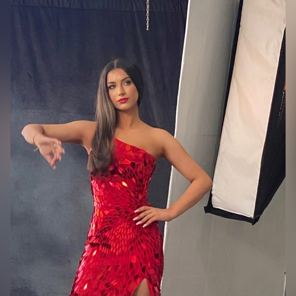 Sherri Hill Mirrored Prom Dress 55087 - Red